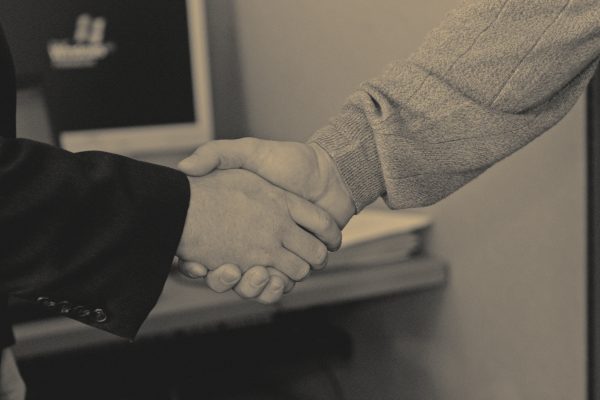 Two hands shaking firmly